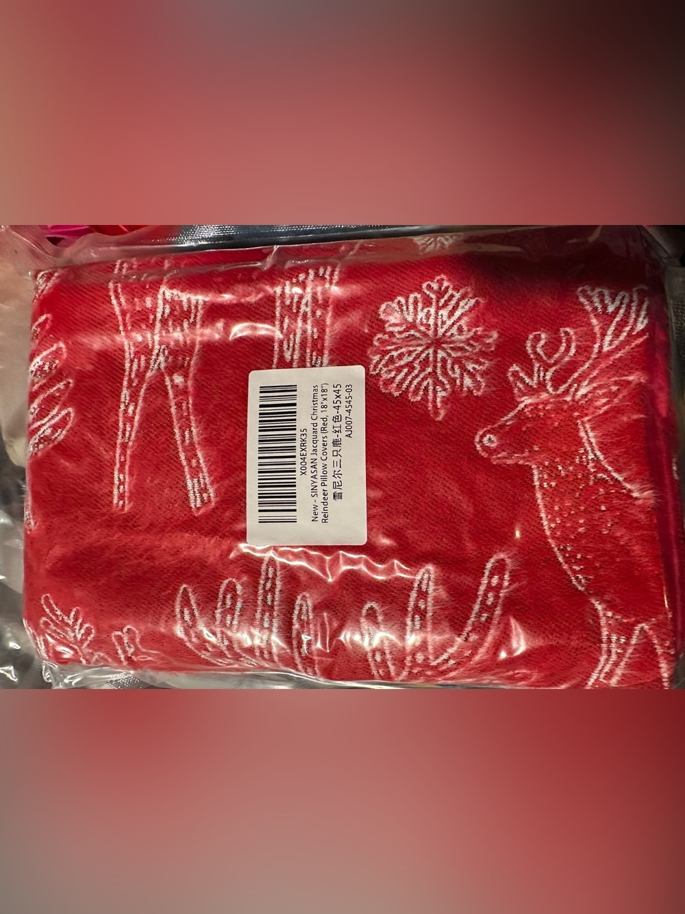 Red Holiday Reindeer & Snowflake Pillow Covers*2* 18x18*NIP